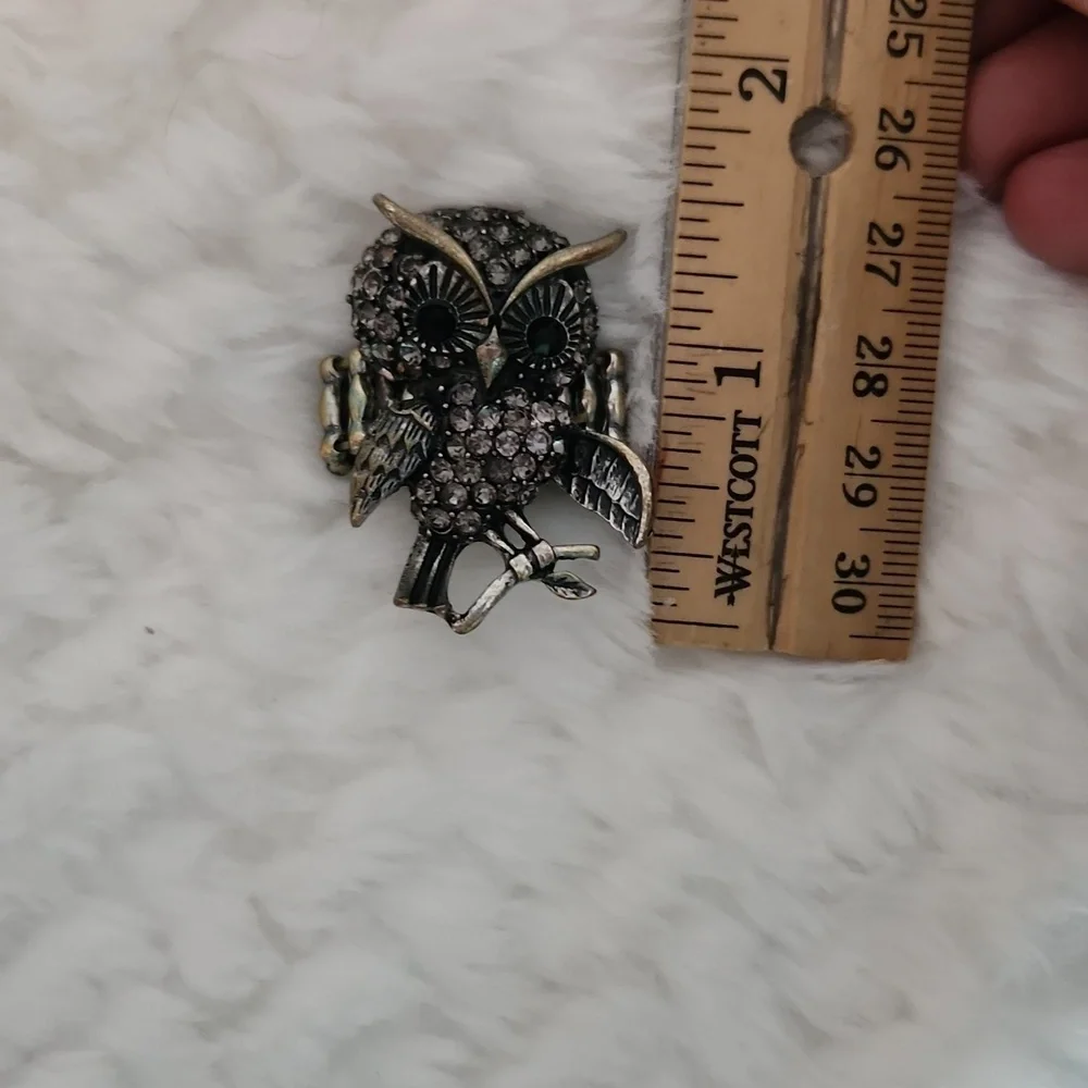 Crystal Owl Ring With Antique Finish- Nature Inspired Boho Art Jewelry Ring